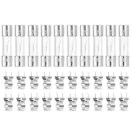 Unique Bargains - Glass Tube Fuses, 5x20mm 5A 250V Slow Fast Blow Glass Cartridge Tube Fuse with 20pcs Safety Clip 10pcs