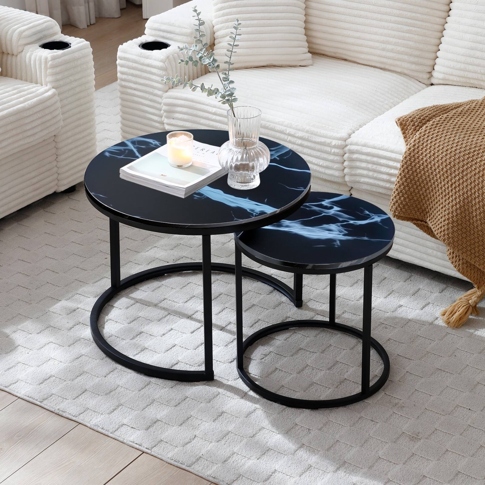 Alt View 1. Ecooso - Set of 2 Coffee Table Nesting Side Round  End Table Top Sturdy Metal Frame Desk Centerpiece Living Room Bedroom - Black.