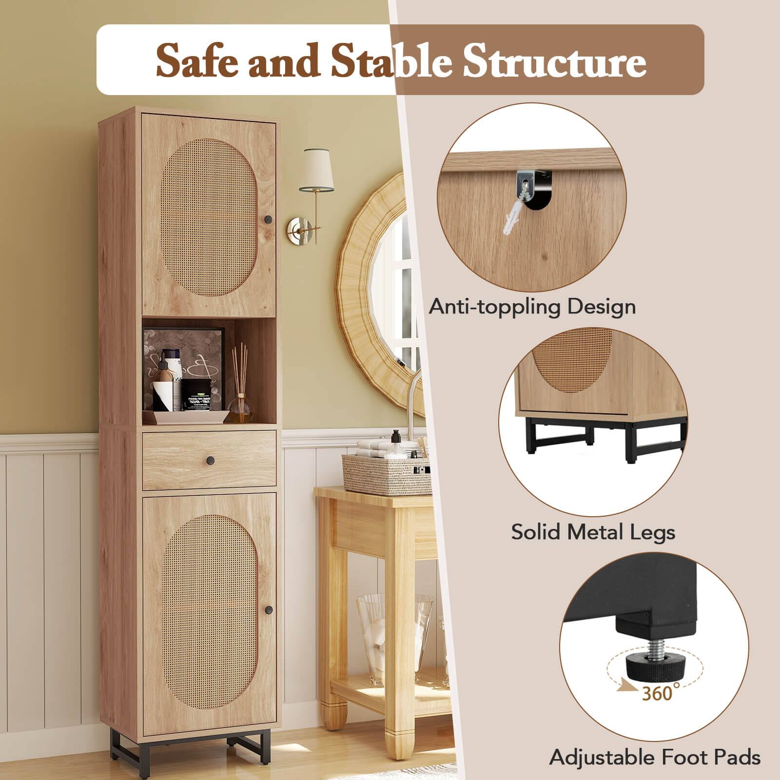 Safe and Stable Structure
Anti-toppling Design
Solid Metal Legs
Adjustable Foot Pads