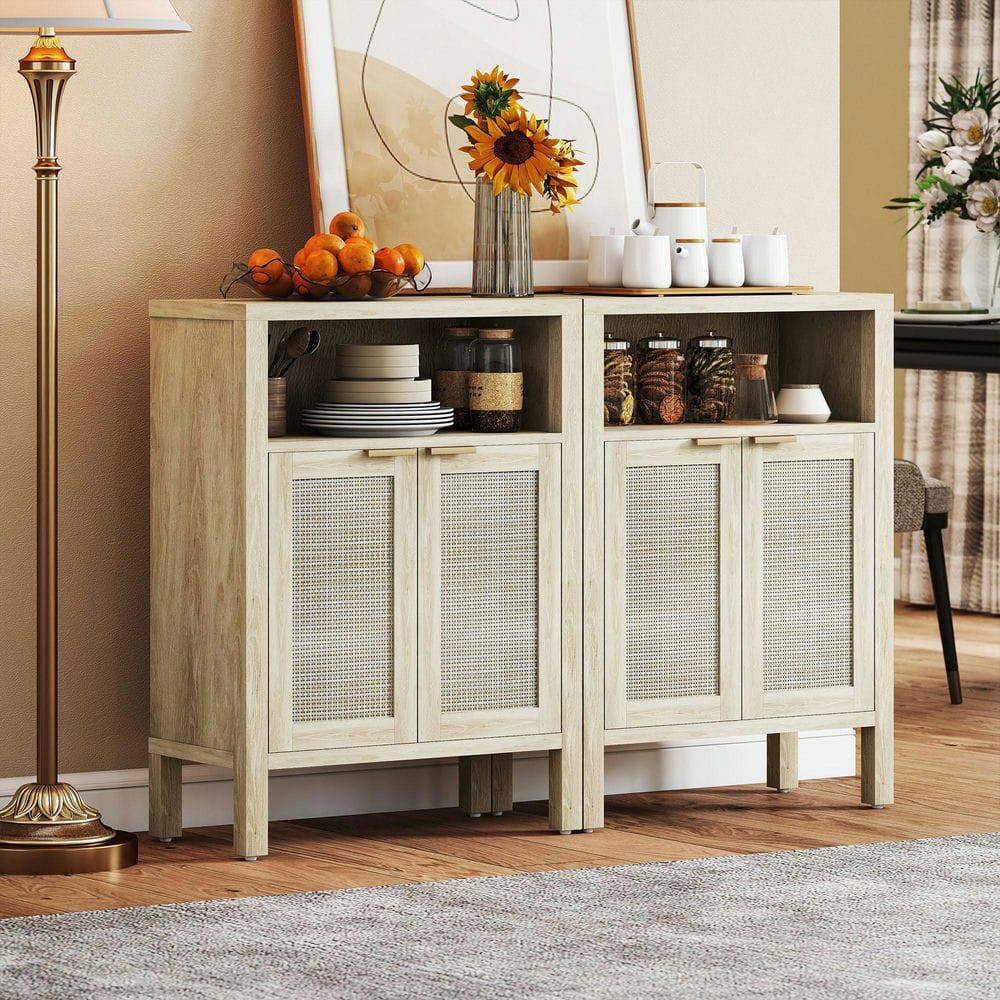 Left. Kadyn - Contemporary Sideboard & Coffee Bar with Adjustable Storage Shelf - Brown.