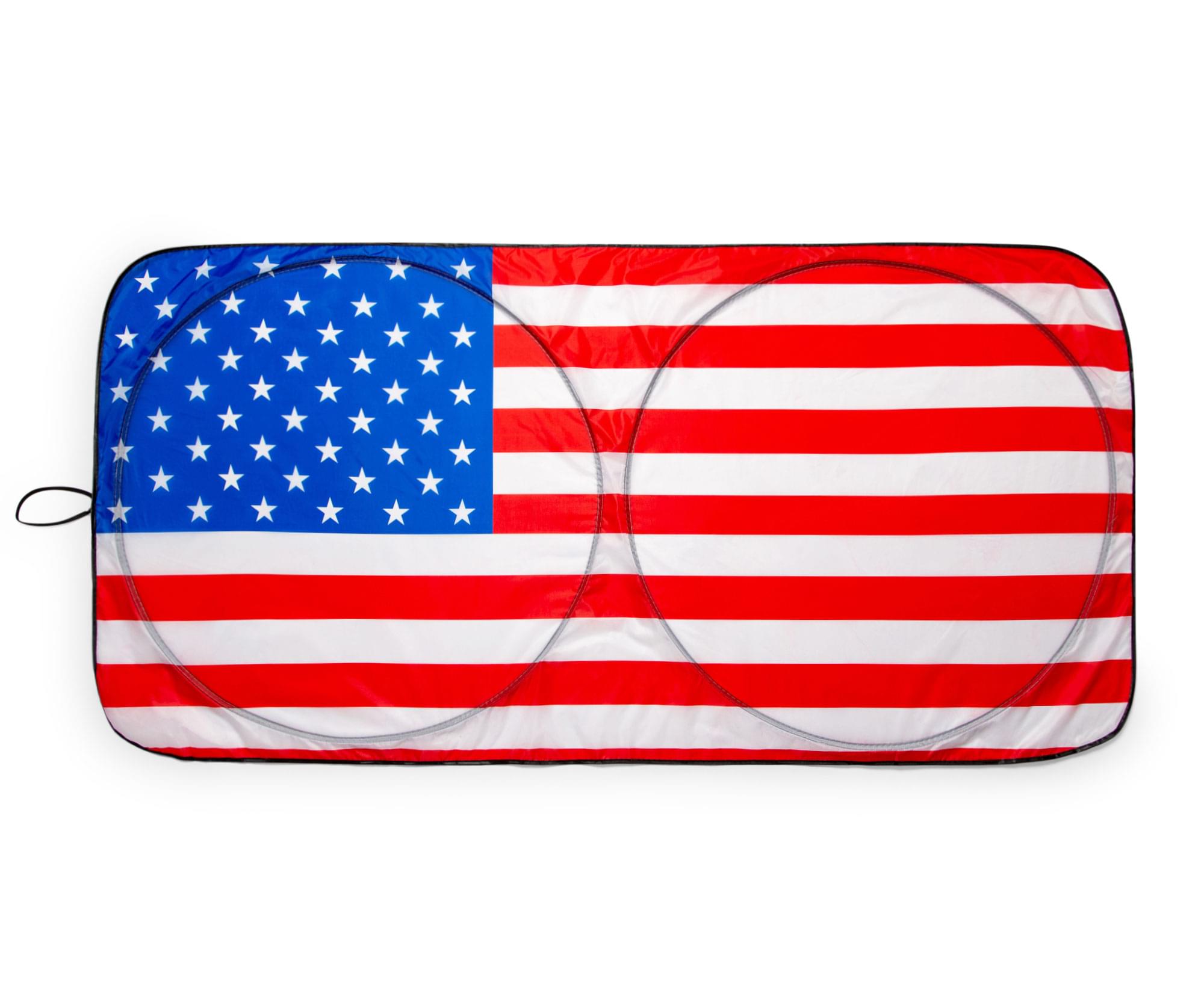 Front. Surreal Entertainment - American Flag Sunshade for Car Windshield | 64 x 32 Inches - Red.