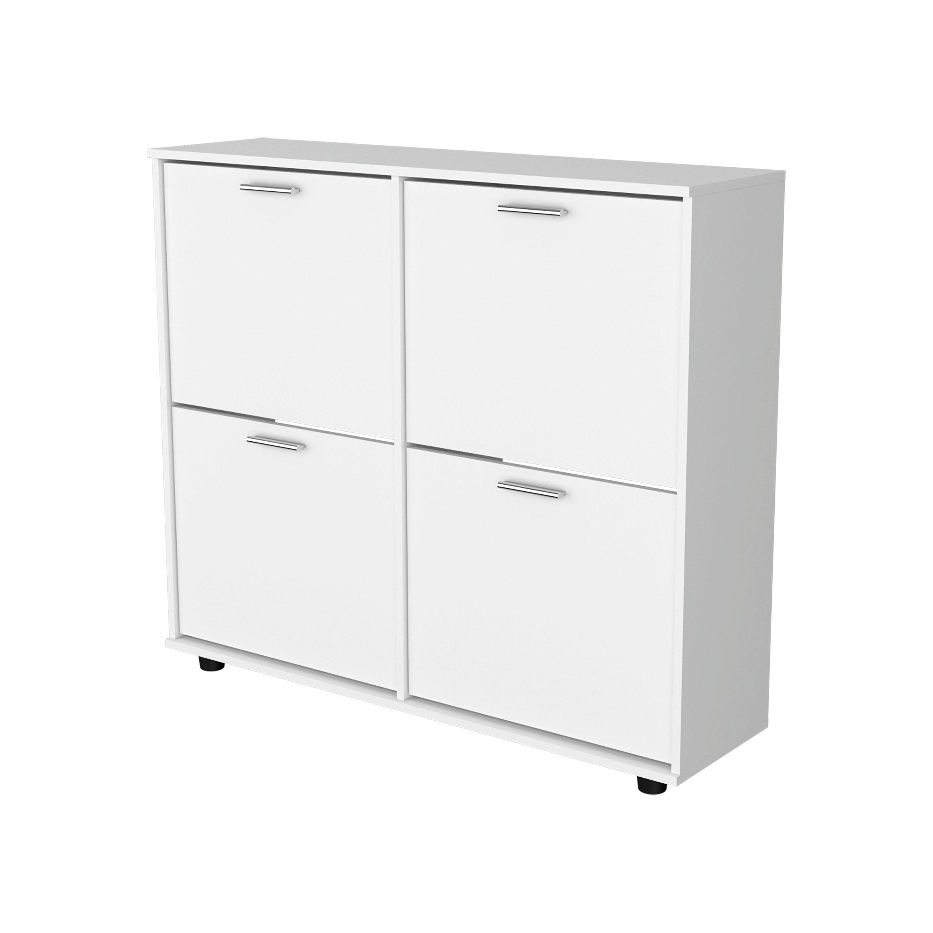 Left. TinyHomie - White Tilt-Out Shoe Storage Cabinet with Multiple Compartments and Modern Desig - White.