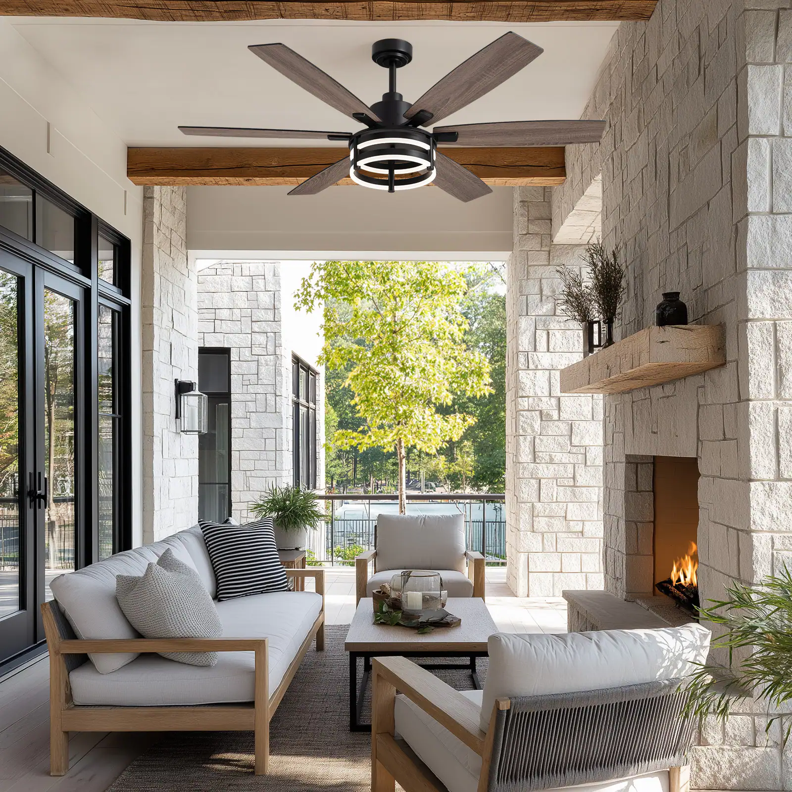 Alt View 8. Siljoy - 60-in Farmhouse Ceiling Fan with Light and Remote Control Include Use LED for Indoor and Outdoor - Matte Black.