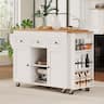 Whisen - Extendable Kitchen Island Dining Table Cart Storage Cabinet with Power Outlet Black for Dining Room - White