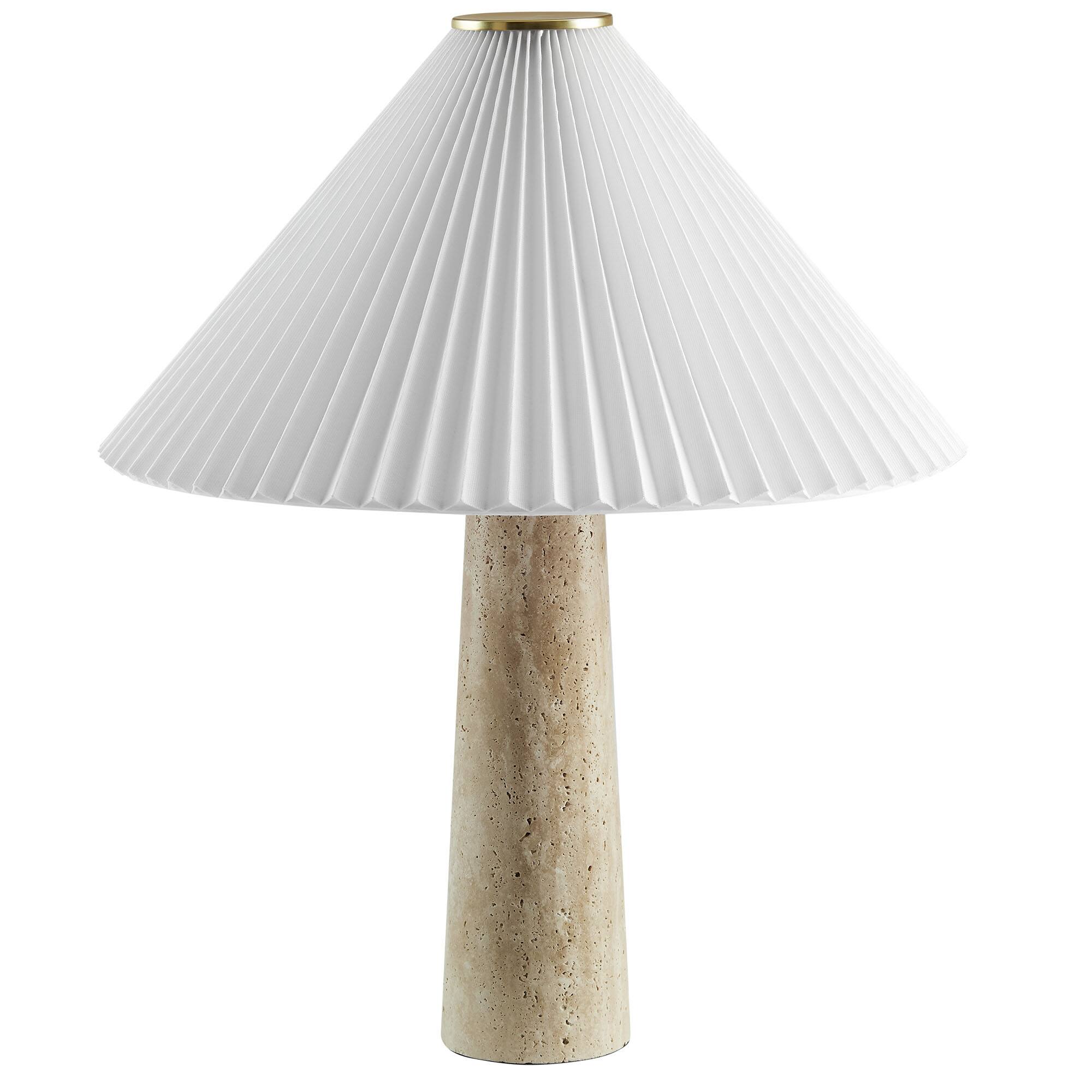 Angle. Modway - Cove Travertine Table Lamp With Pleated Shade by Modway - Travertine.