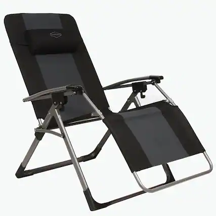 Front. Kamp-Rite - Kamp-Rite Outdoor Folding Recliner Zero Gravity Chair w/Head Pillow, Gray/Black - Gray/Black.