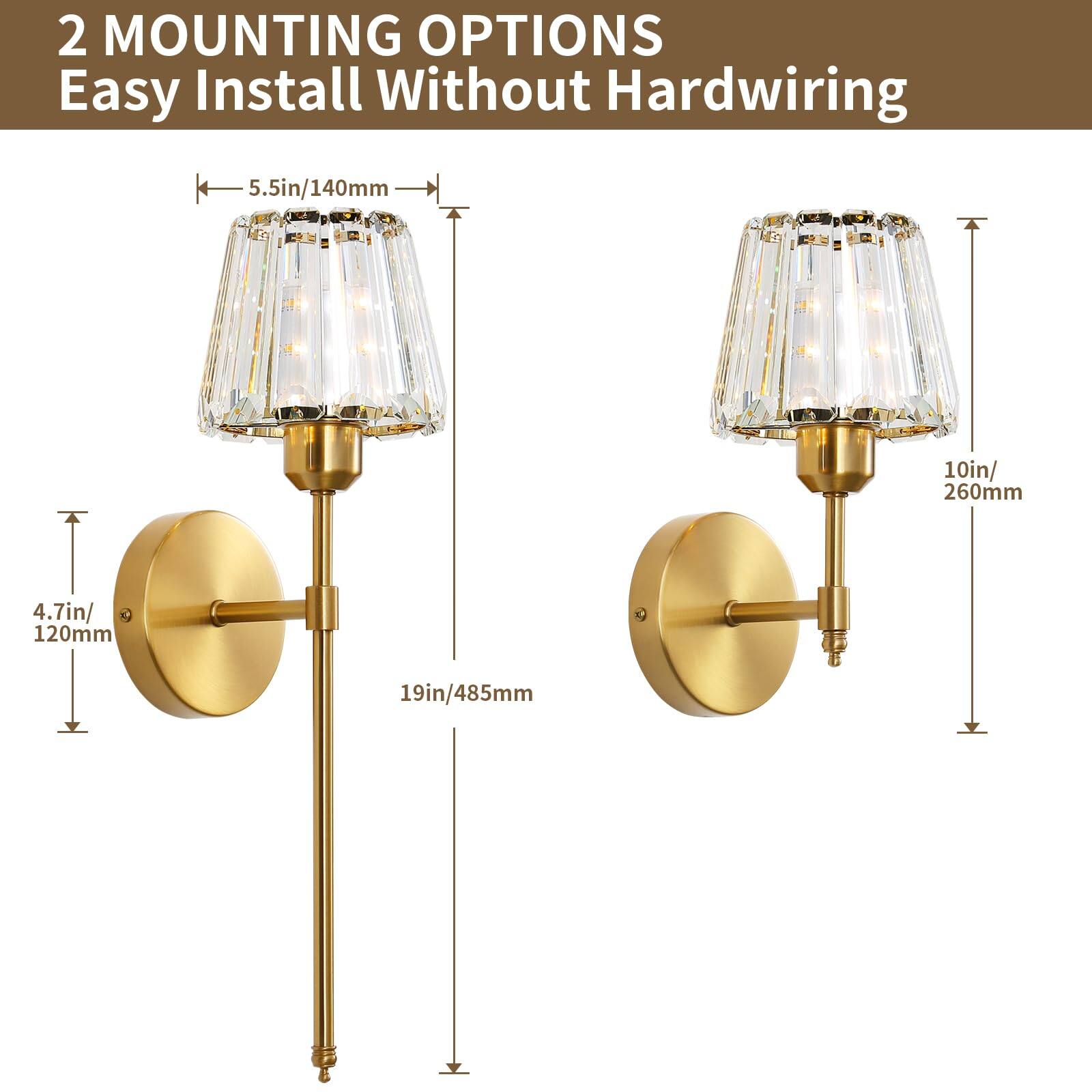 2 MOUNTING OPTIONS  
Easy Install Without Hardwiring  

- 5.5in/140mm  
- 10in/260mm  
- 4.7in/120mm  
- 19in/485mm