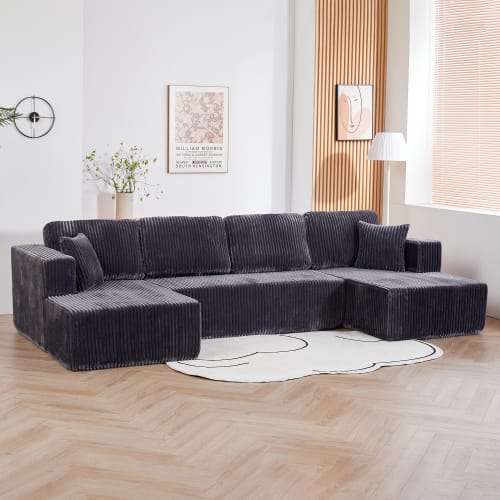 Anysun - U-Shape Corduroy Modular Sectional Sofa - Modern Minimalist Compressed Sleeper Couch for Living Room & Bedroom - Gray