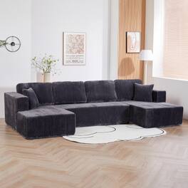 Anysun - U-Shape Corduroy Modular Sectional Sofa - Modern Minimalist Compressed Sleeper Couch for Living Room & Bedroom - Gray
