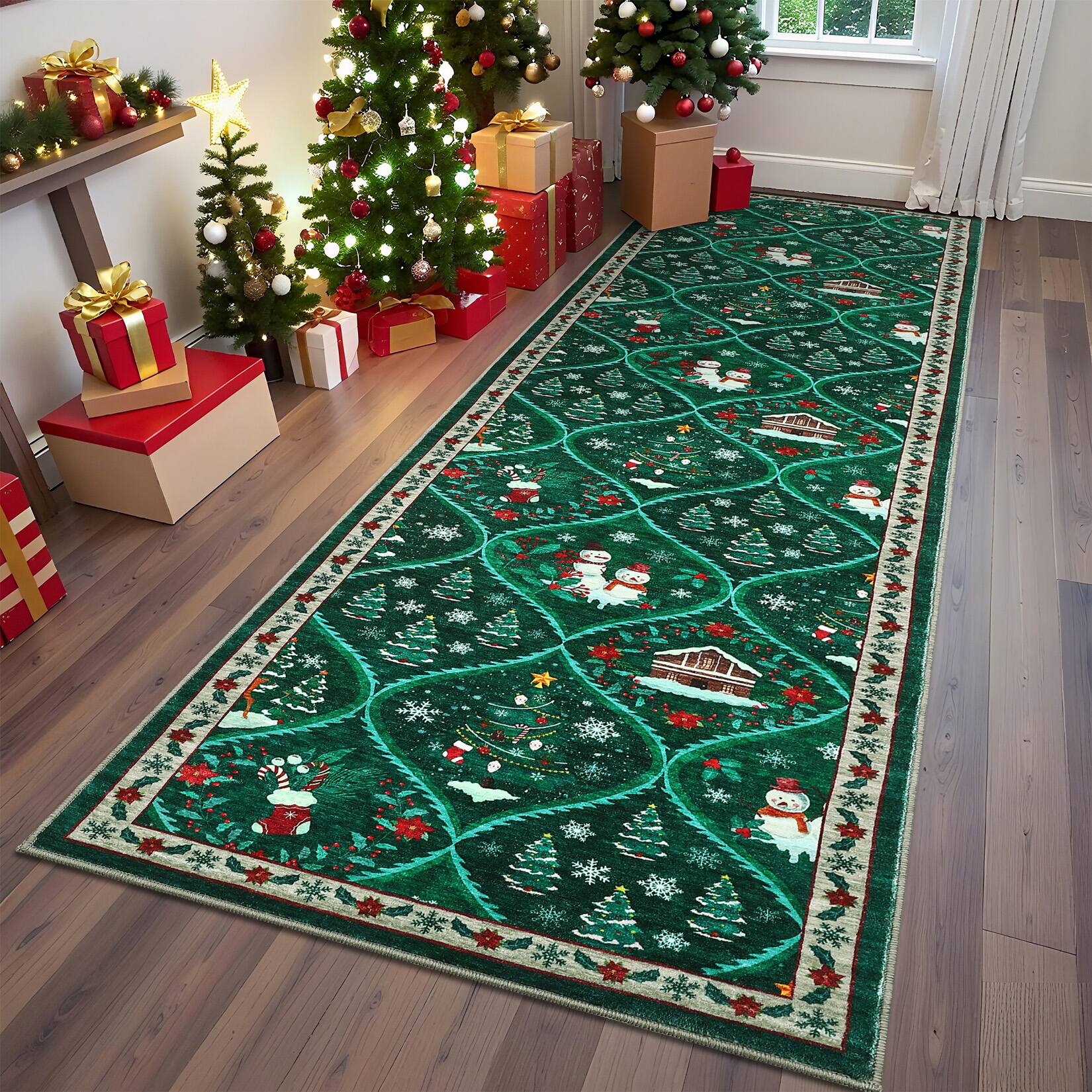 GARVEE Christmas Area Rug Festive Scene with Reindeer Snowmen Non Slip ...