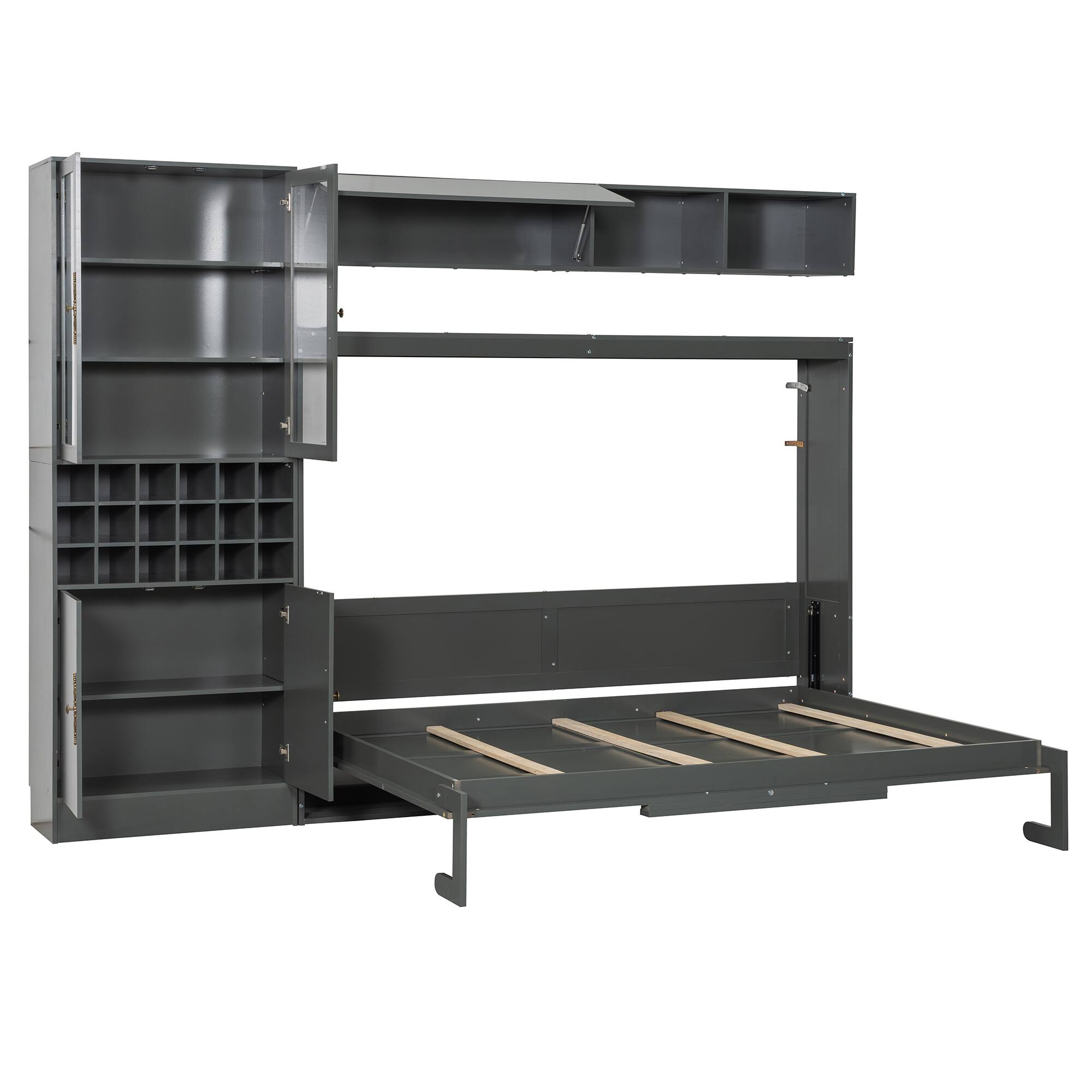 Alt View 6. Anysun - Full Size Murphy Bed Wall Bed with Sofa , Shelves USB & Light - Gray.