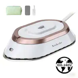 Newbealer - Dual Voltage Travel Iron,Mini Dry Iron for Clothes,302℉ Non-Stick Ceramic Soleplate, 0.8lbs Ultra-Lightweight - Gold