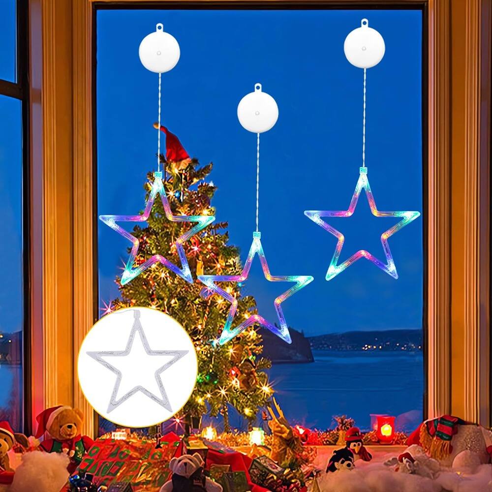 Angle. MOSZAR LLC - Star LED String Lights, 3-Pack, 10 LEDs Each, Battery, Multicolor, Timer.