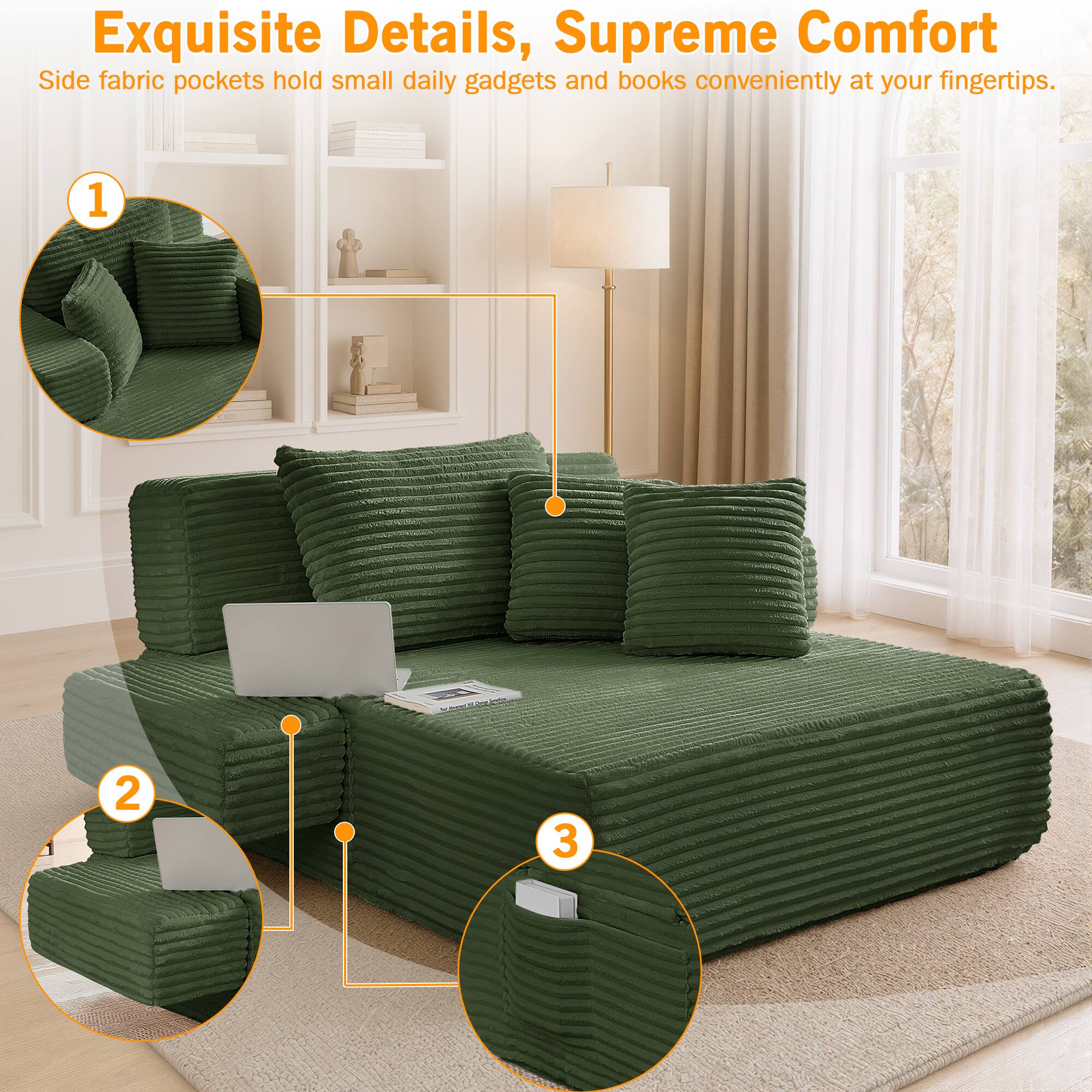 Exquisite Details, Supreme Comfort

Side fabric pockets hold small daily gadgets and books conveniently at your fingertips.