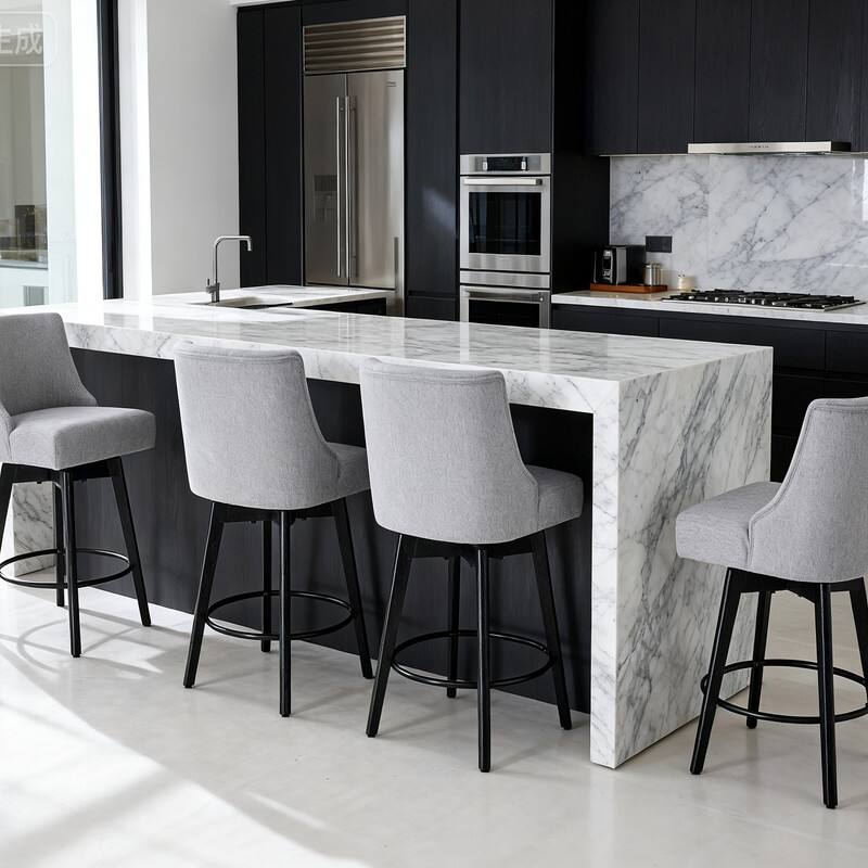 Dyonery - Counter Height Bar Stools Set of 4, Modern Swivel Barstools with Back and Wood Legs,26" H Kitchen Counter Stools - Gray