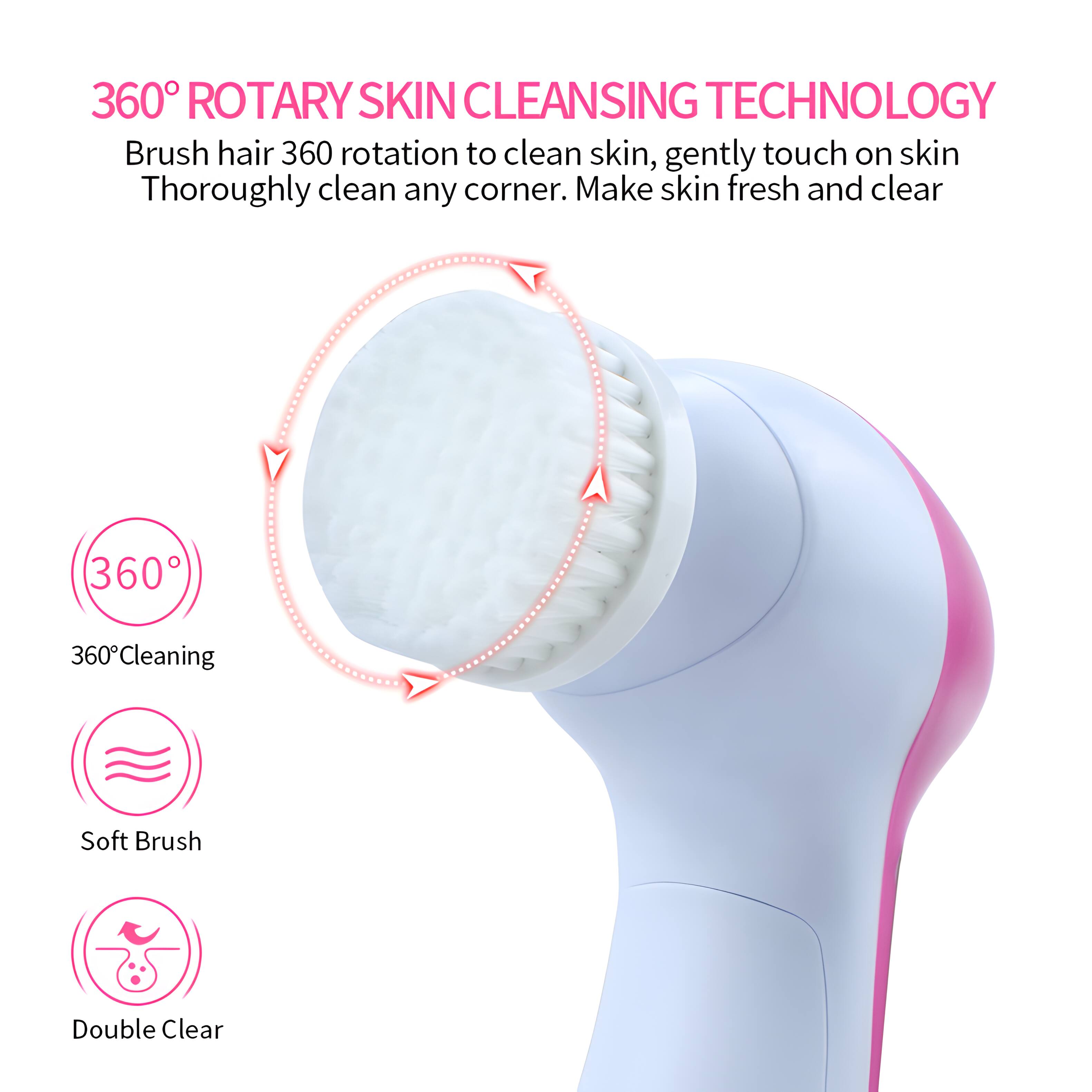 360° ROTARY SKIN CLEANSING TECHNOLOGY

Brush hair 360 rotation to clean skin, gently touch on skin. Thoroughly clean any corner. Make skin fresh and clear

360° Cleaning
Soft Brush
Double Clear