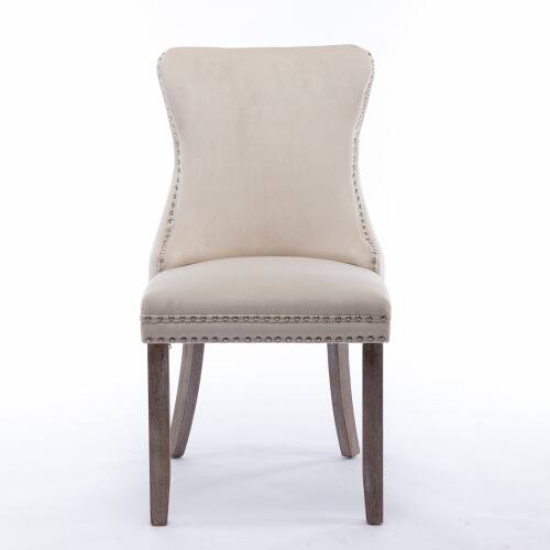 Angle. LUCKY ONE - Assembled Wing-Back Dining Chair Set of 2 with Nailhead Trim Solid Wood Legs Upholstered - Beige.