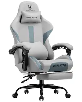 GTPlayer - Ergonomic Gaming Chair with Breathable Fabric High Back Computer Chair with Headrest & Lumbar Support - Gray