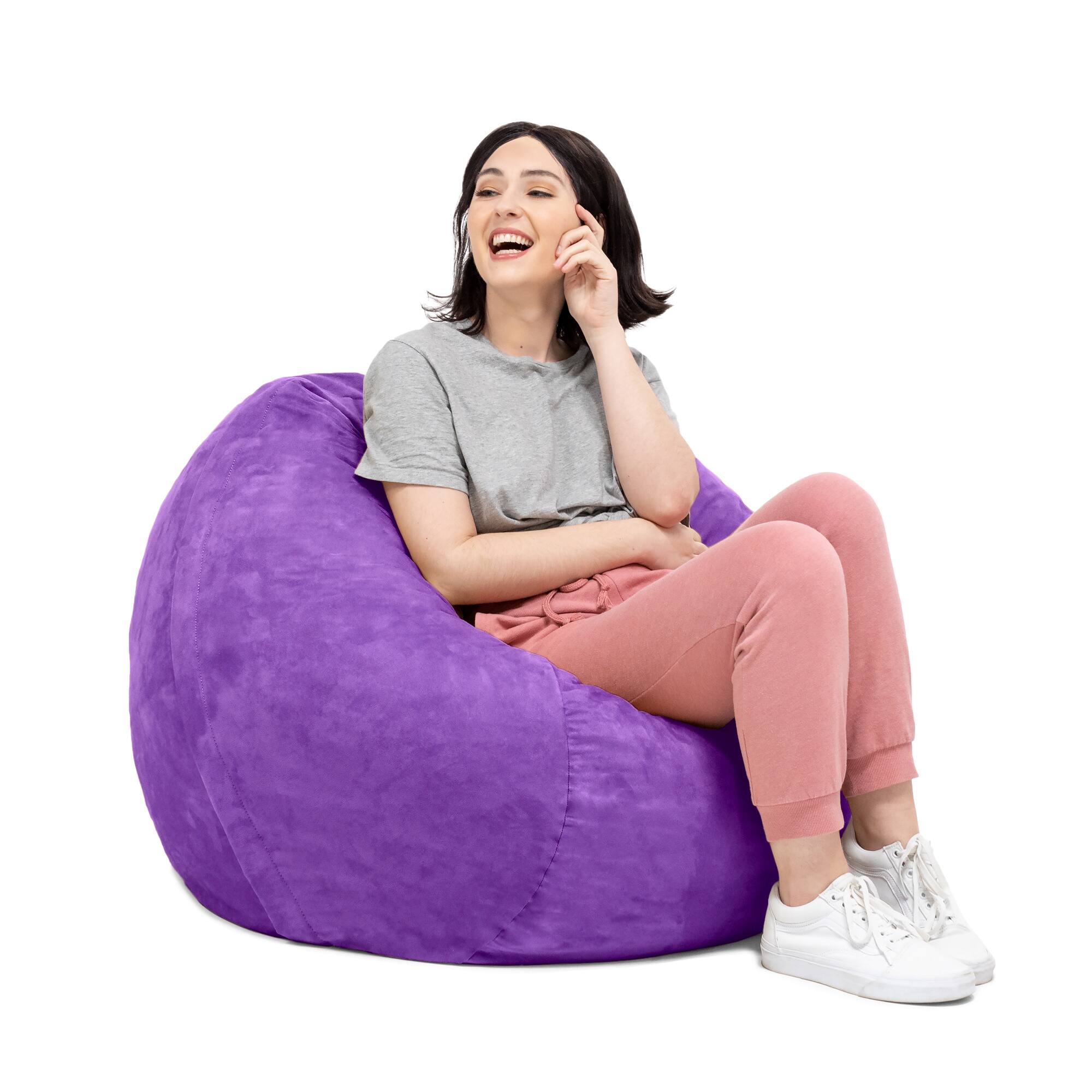 Angle. Jaxx - Jaxx Saxx 3 Foot Bean Bag Chair with Removable Cover, Grape - Grape.
