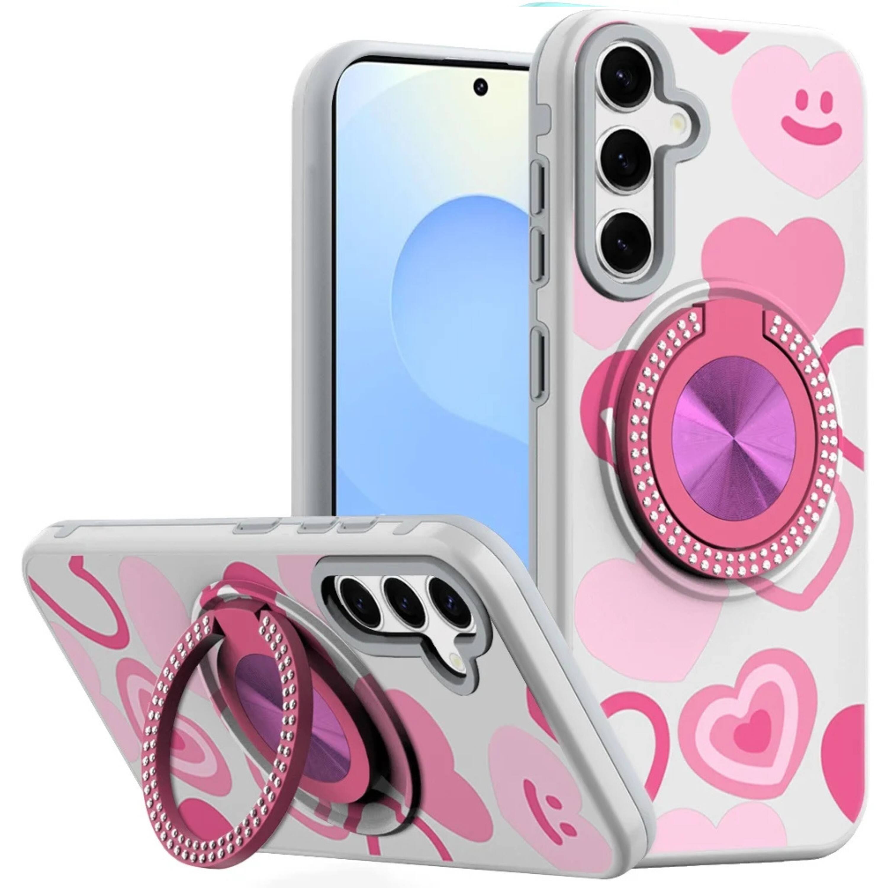 Kitcheniva - Printed Design Ring Stand Case With Tempered Glass For Samsung S25 Plus S24 Plus - Hearts price history on PriceWatchPro