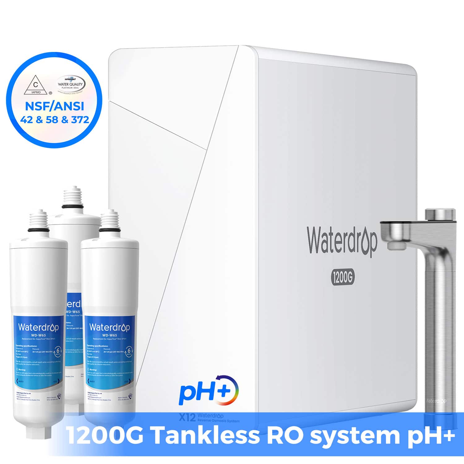 NSF/ANSI 42 & 58 & 372

Waterdrop 1200G

Waterdrop WOWES WOWSS

pH+ X12 Waterdrop

1200G Tankless RO system pH+