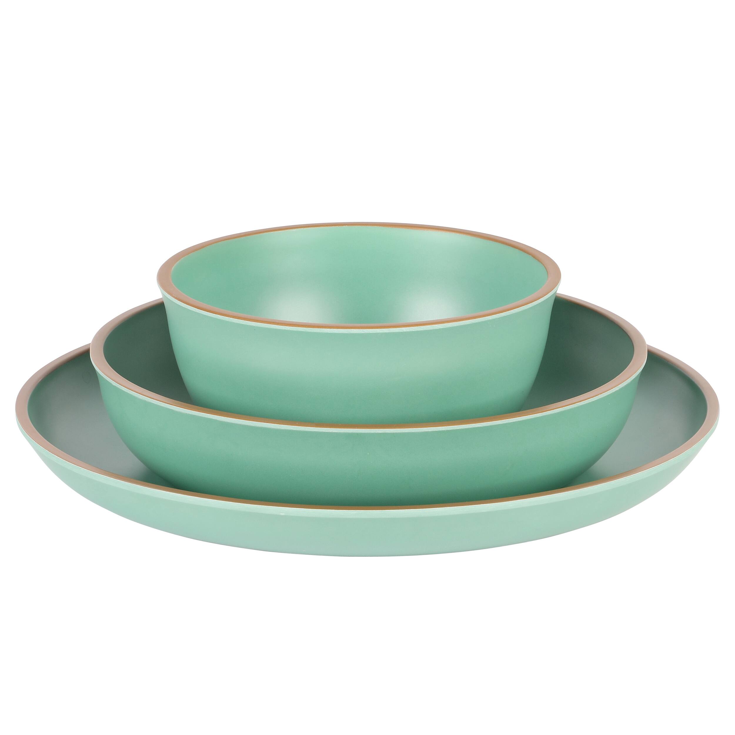 Alt View 1. Gibson - Gibson Home Rockabye 12 Piece Double Bowl Melamine Dinnerware Set in Green - Green.