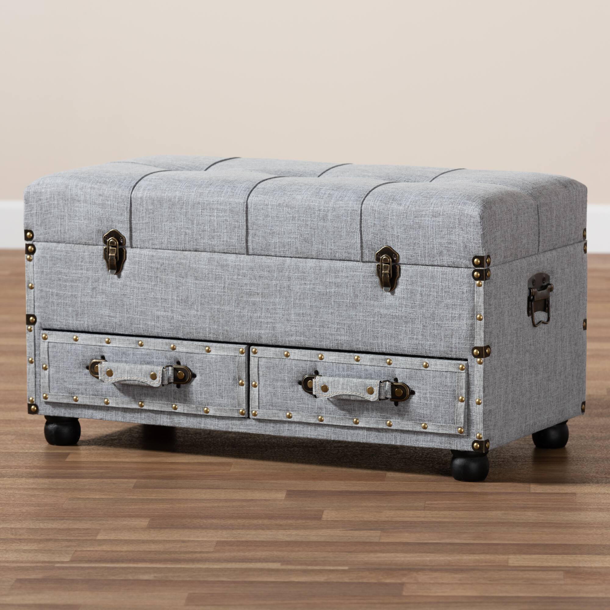Alt View 7. Baxton Studio - Flynn Modern Transitional Fabric Upholstered 2-Drawer Storage Trunk Ottoman - Grey/Black.