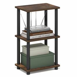 Furinno - TURN-N-TUBE Storage Shelves, 3-Tier Open Frame Book Shelf, Standing Corner Shelf, Toolless Assembly, Open Shelves - Amber Pine/Black