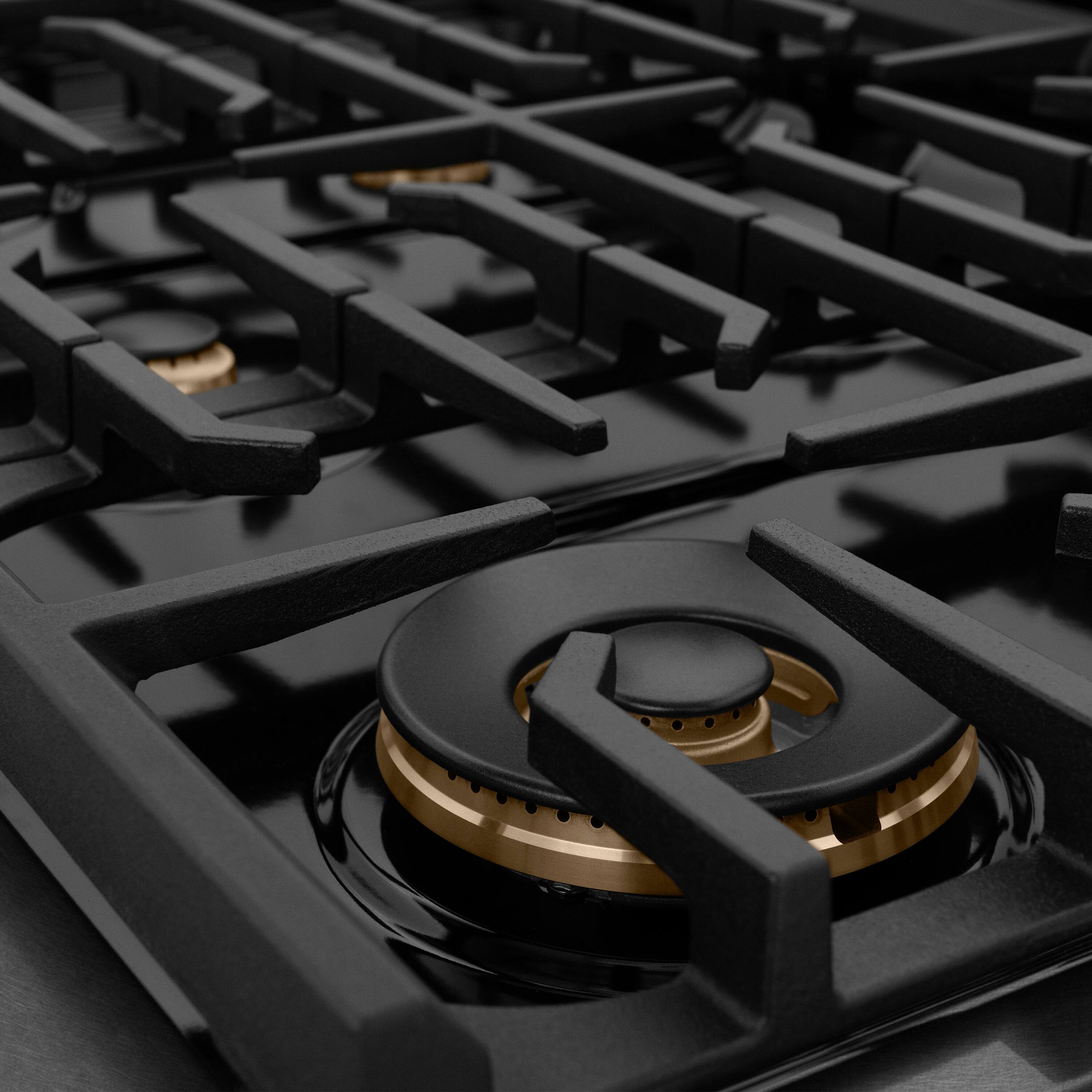 Back. ZLINE - ZLINE 48 in. 6.7 cu. ft. Freestanding Paramount Dual Fuel Range in Black Satin Stainless Steel with 8 Brass Burners - Black Satin Stainless Steel.