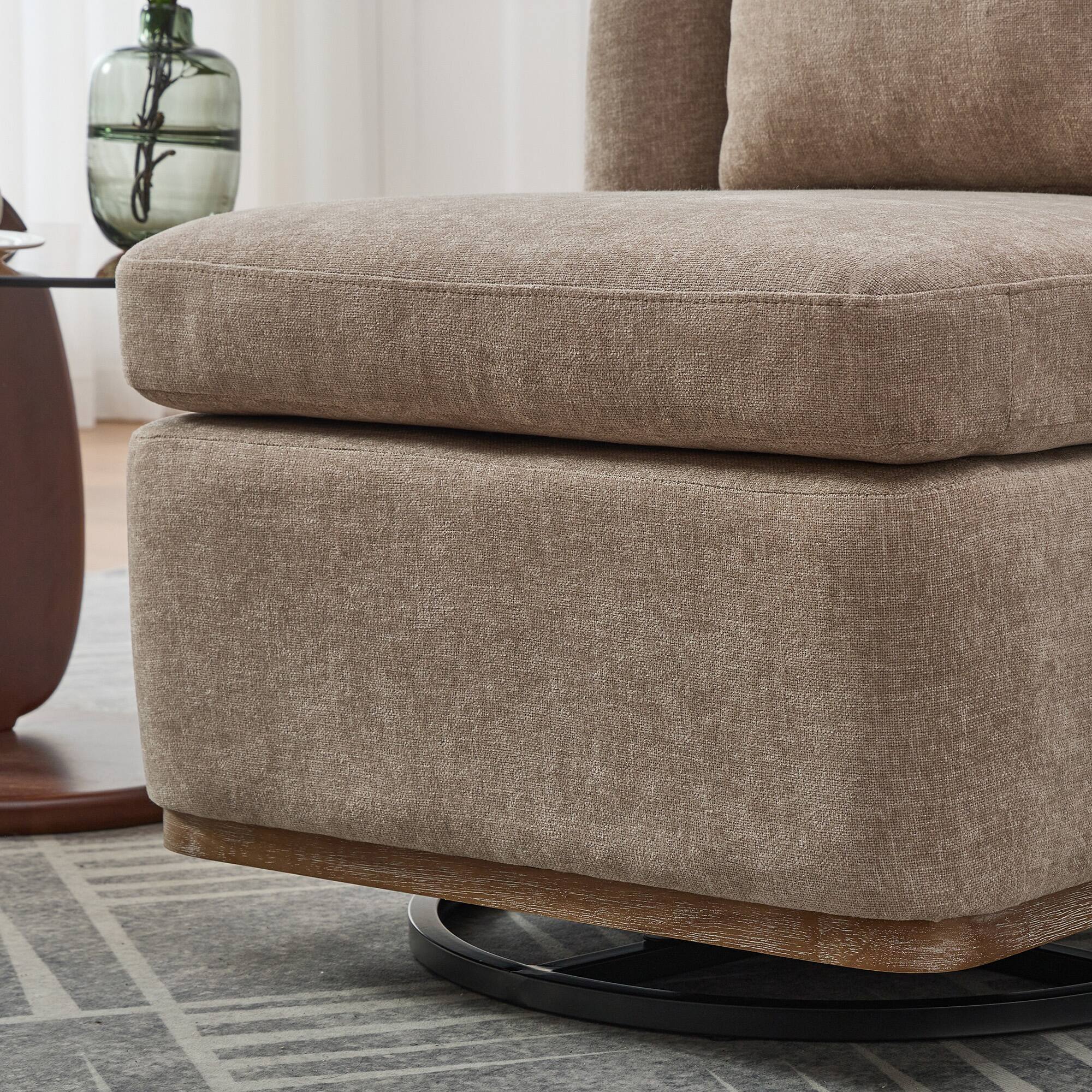 Alt View 2. TinyHomie - 25 Inch Taupe 360 Swivel Armless Metal Base Chenille Cushioned Chair with Pillow - brown.