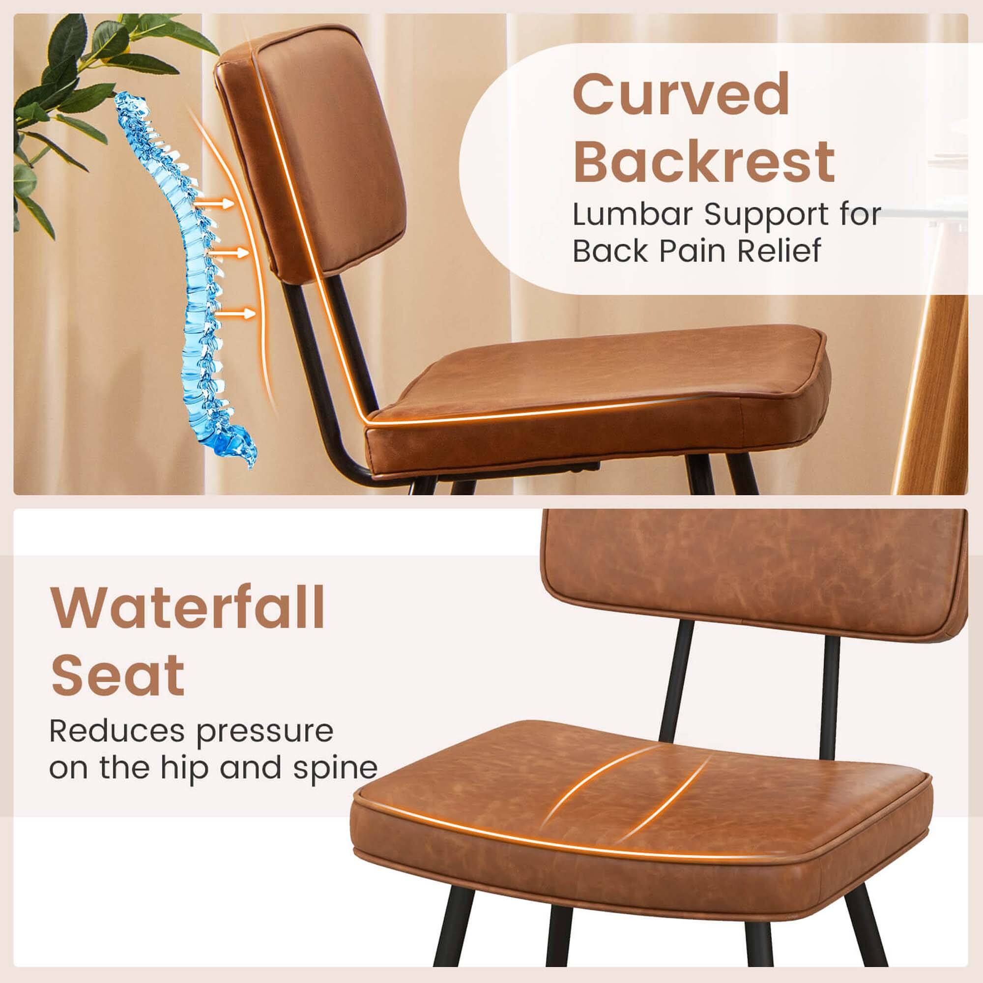 Curved Backrest Lumbar Support for Back Pain Relief: This type of chair features a curved backrest that provides lumbar support, helping to alleviate back pain. The design of the chair reduces pressure on the hip and spine, offering a more comfortable and ergonomic seating option.

Waterfall Seat: This chair design is characterized by a waterfall-shaped seat that reduces pressure on the hip and spine. The unique shape of the seat helps to promote better posture and comfort, making it an ideal choice for individuals who spend long hours sitting.