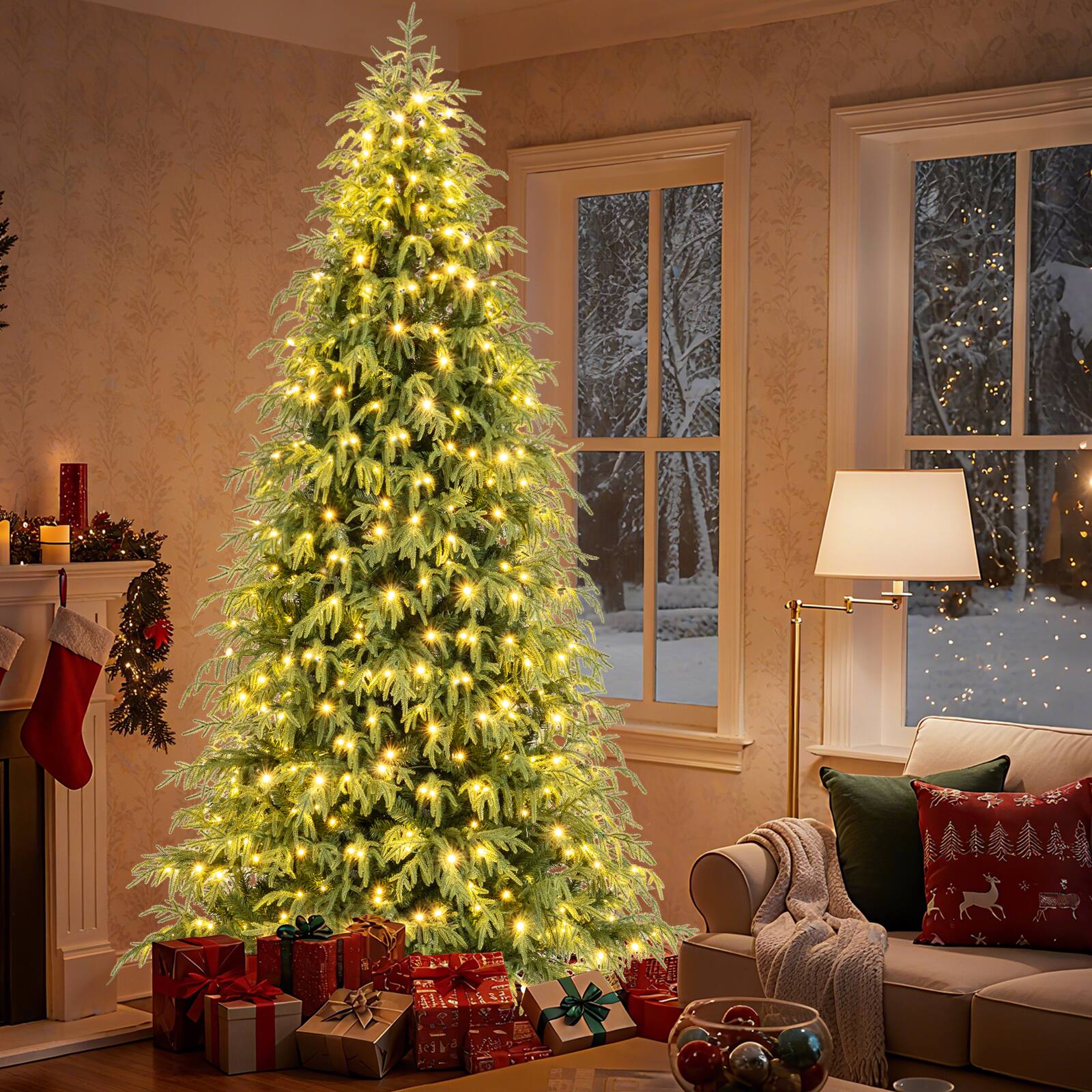 Alt View 3. Costway - Costway 8 FT Artificial Christmas Tree with 1470 Branch Tips, 470 Warm White LED Lights - Green.