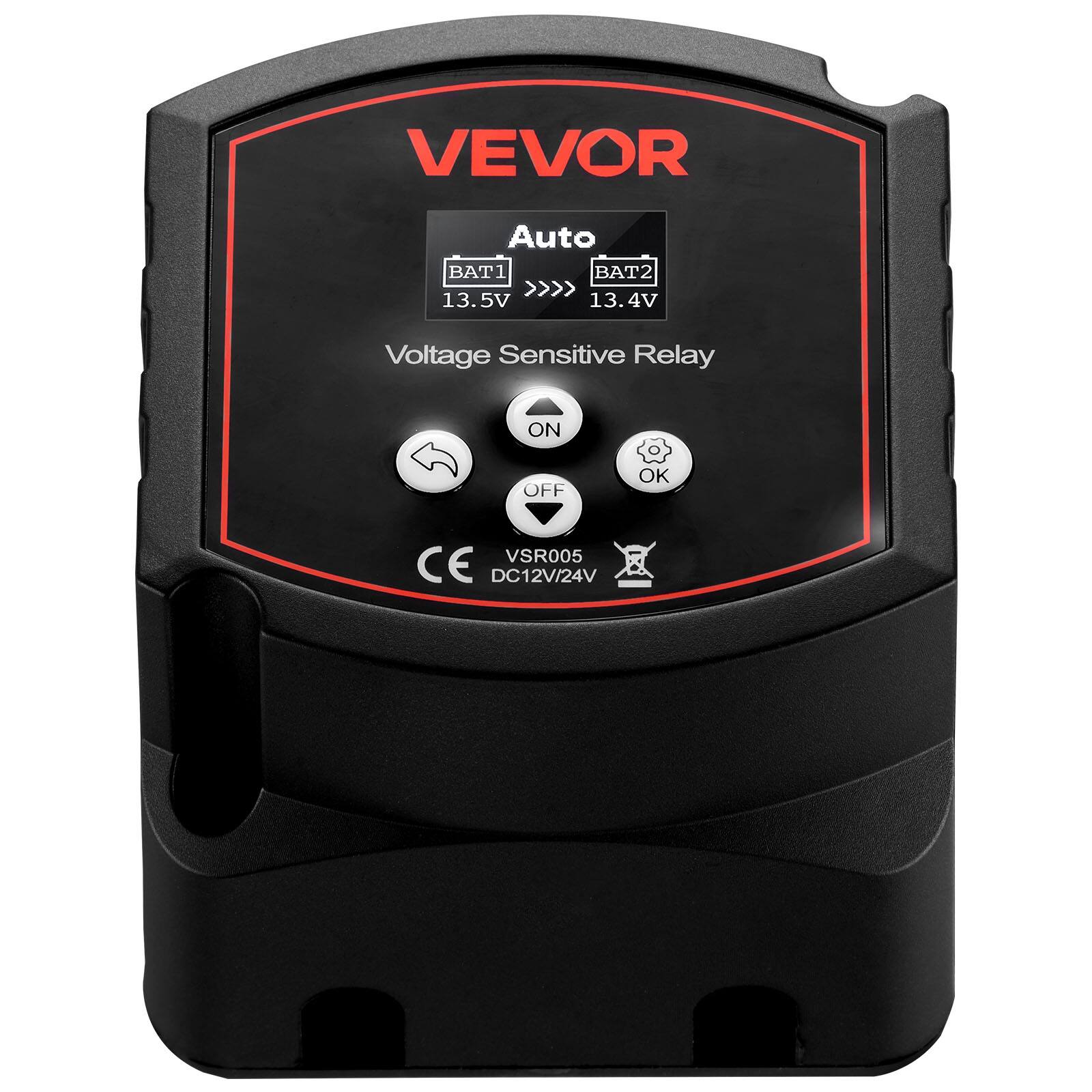 VEVOR Auto  
BAT1 13.5V  
BAT2 13.4V  
Voltage Sensitive Relay  
ON OFF OK  
VSR005  
CE DC12V/24V