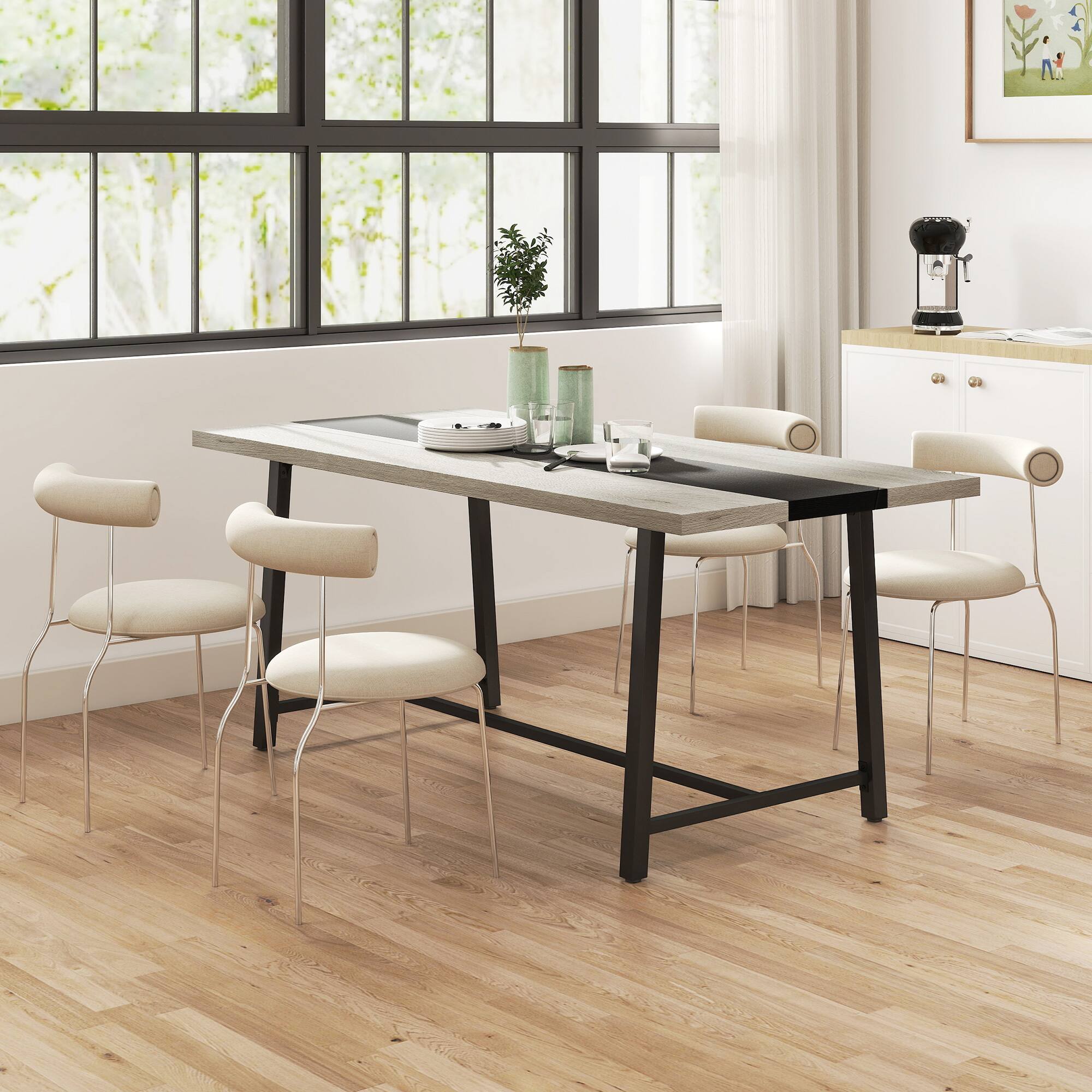 Alt View 8. Homcom - Industrial Dining Table for 8 People, 70.9" Long Rectangular Kitchen Table with Large Tabletop and Steel Legs - Distressed Gray.