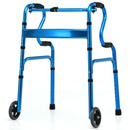 Gymax - Heavy-Duty Folding 3 in 1 Stand-Assist Walker Aluminum Alloy W/ Wheel - Blue