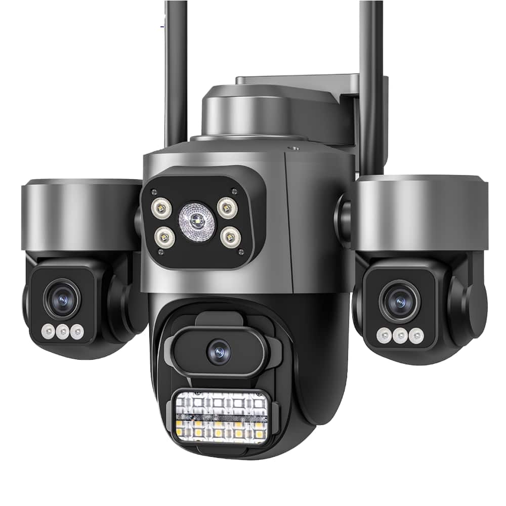 Cluzine - 10K 20MP Outdoor WiFi Camera 4 Screen 4 Lens PTZ 360° Cam For Complete Security IP66 CCTV Surveillance