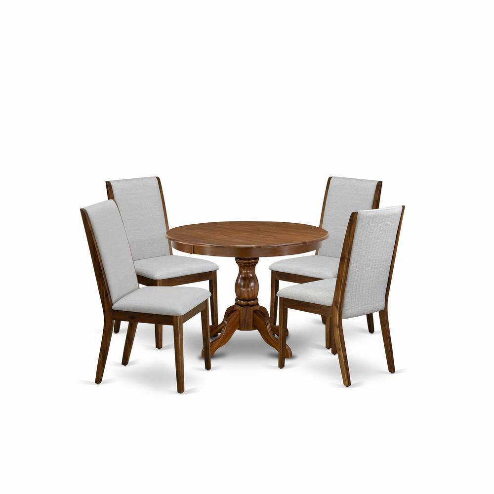 Alt View 3. East West Furniture - HBLA5-AWA-05 5 Pc Dining Table Set - Dining Room Table with 4 Grey Dining Chairs - Acacia Walnut Finish - Antique Walnut.