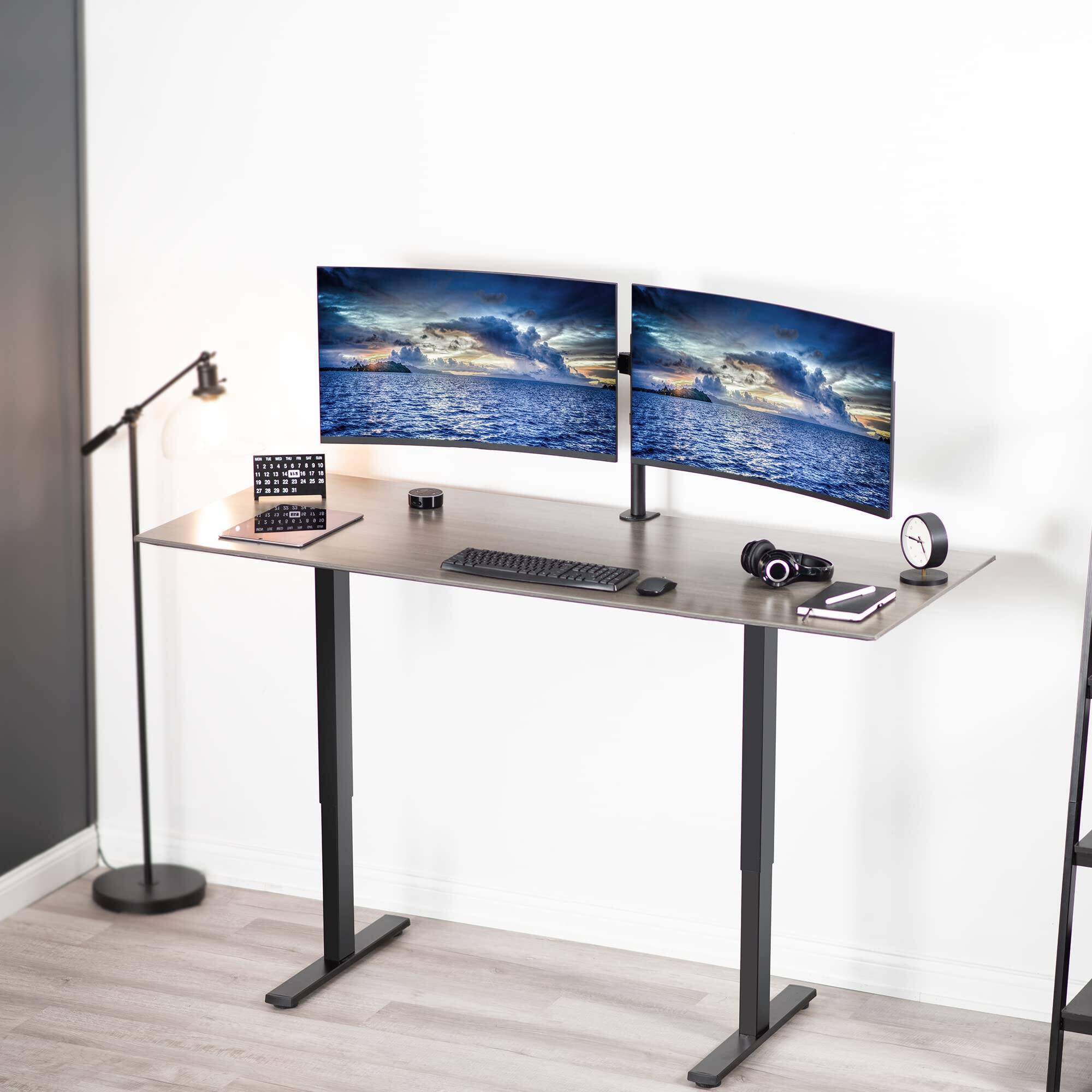 Alt View 6. Cedar Assembly - Dual Ultra Wide Lcd Led 27 To Monitor Desk Mount Heavy Duty Adjustable Telescoping Arms Flush Wall Setup Fits - White 21" to 32".