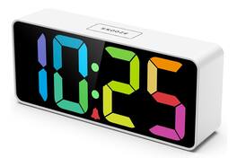 FINEAK - 7.5 Inches Huge Digital Alarm Clock, Outlet Powered for Bedroom - White+colorful Digit