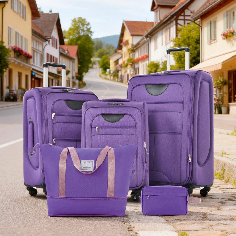 Angle. BreeBe - Softside 3-Piece Expandable Luggage Set with Duffel Bag, Lightweight Spinner Suitcases for Travel - Purple.