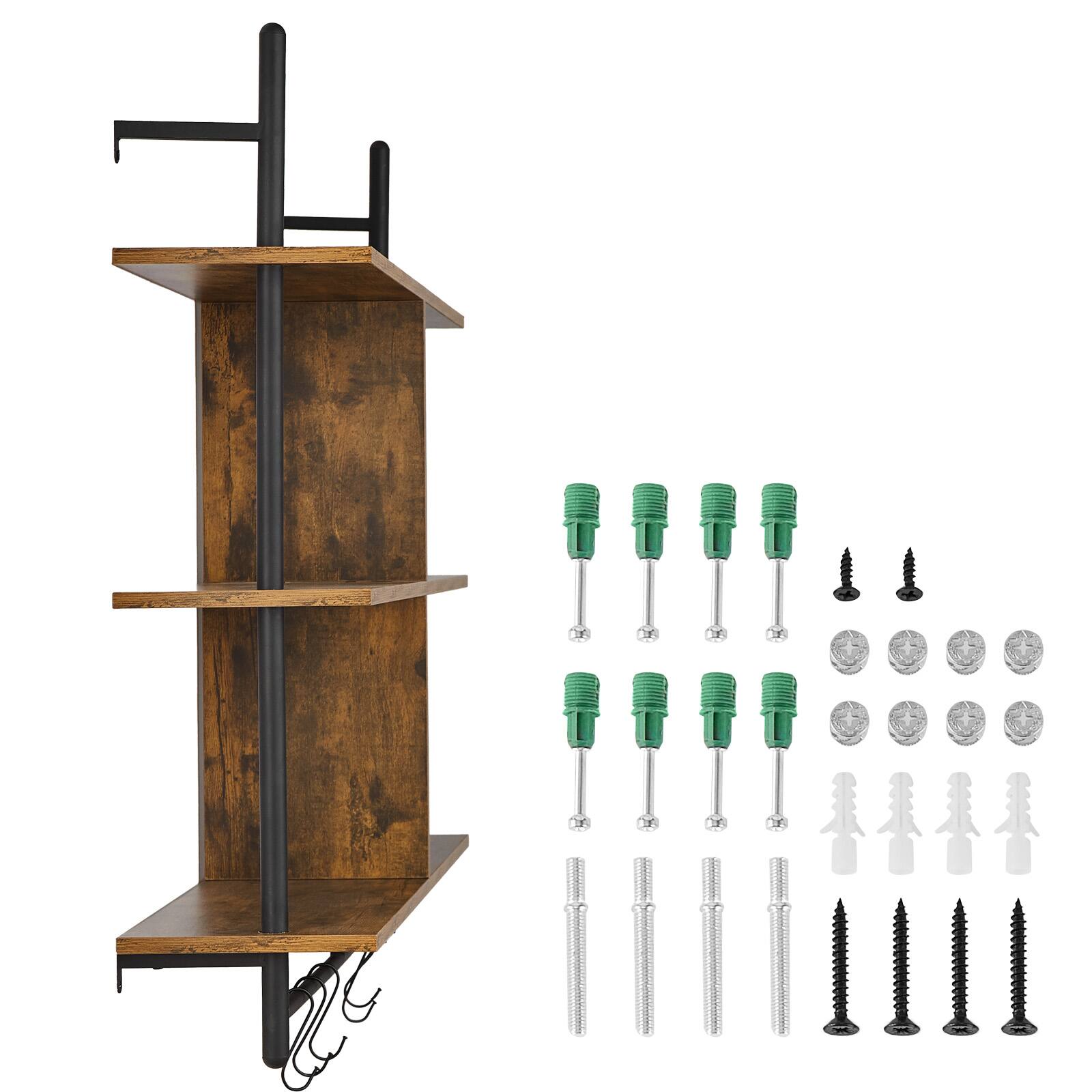 Alt View 5. VEVOR - Industrial Pipe Shelf, 3 Tier 41.5x9.84in, Wall-Mount Floating Rustic Wood Shelves Bracket Display Bookshelf - black + vintage color.