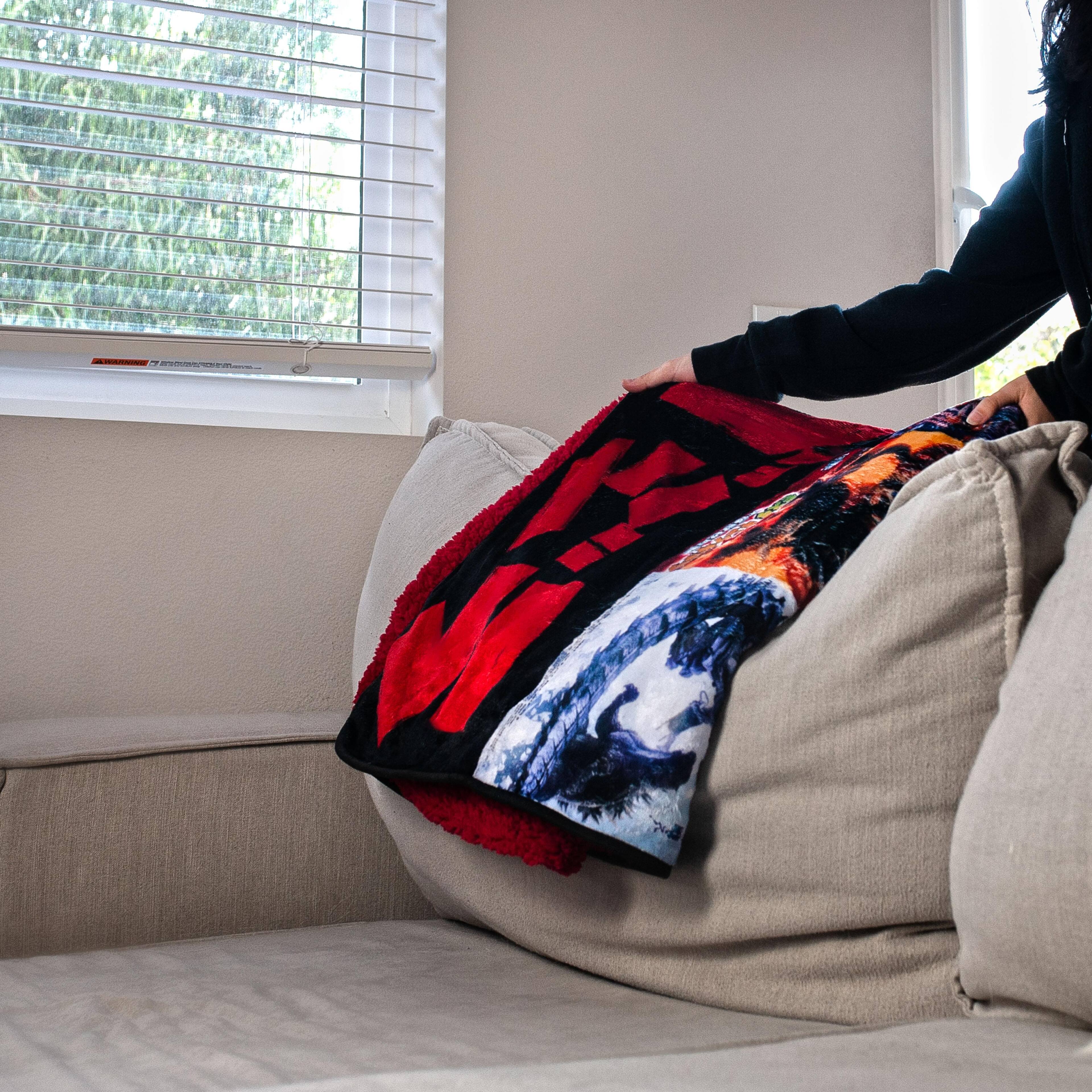 Alt View 2. Surreal Entertainment - Godzilla Movie Poster Oversized Fleece Throw Blanket | 76 x 54 Inches - Red.