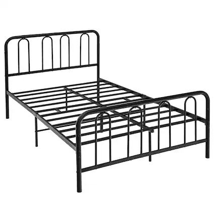 Front. Costway - Costway Stylish Full Size Metal Bed Frame Platform Bed Base w/ Headboard & Footboard - Black.