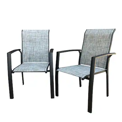 Front. Mondawe - Set of 2 Metal Outdoor Dining Chairs - Black+ Gray.