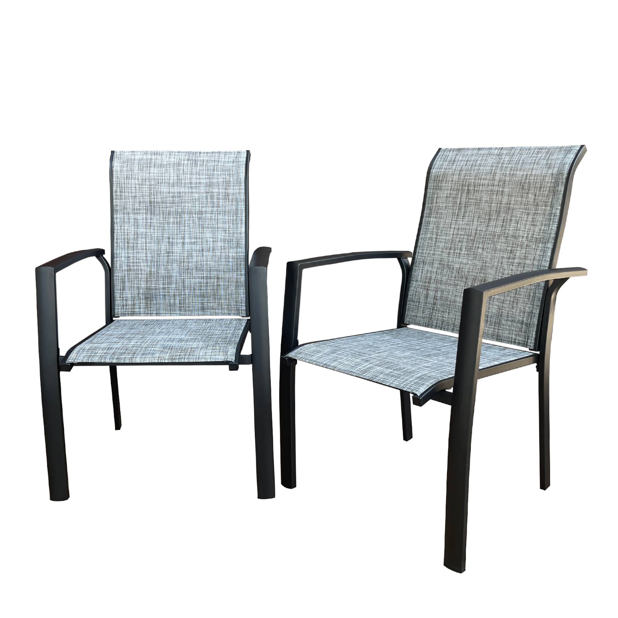 Front. Mondawe - Set of 2 Metal Outdoor Dining Chairs - Black+ Gray.
