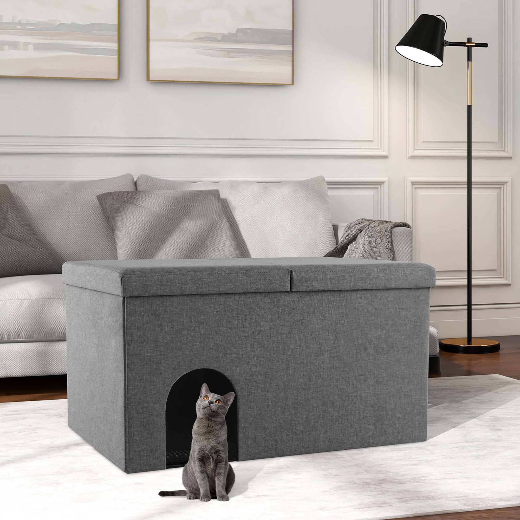 Alt View 1. Costway - Costway Cat Litter Box Enclosure Hidden Furniture Cat Washroom Shoe Storage Bench - Grey.