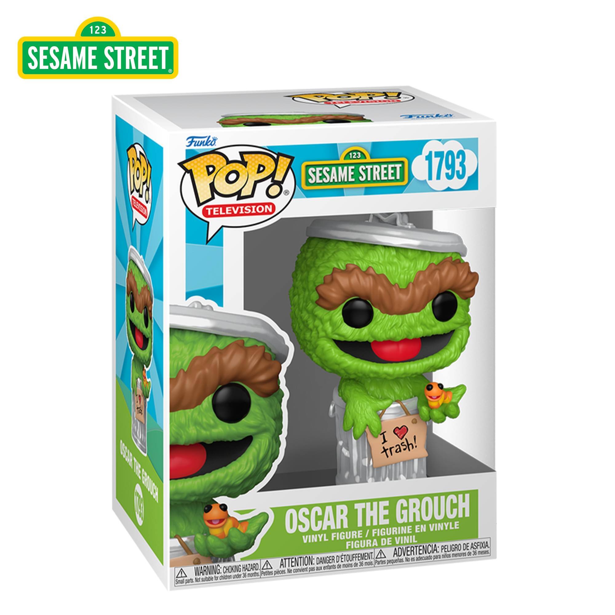 123 SESAME STREET 8  
OP! STELENTERIAL  
Funko Funko 123 APP POP! SESAME STREET 1793 TELEVISION  
I trash! OV SERVICE THE GROUCH OSCAR FIGURE / FIGURINE EN VINYLE VINYL FIGURA DE VINIL  
ADVERTENCIA: PELIGRO DE ASFIXIA, LA mikor menores de 36 meses, A ATTENTION: DANGER D'TOUFFEMENT, de 26 nos. Pares pequerlas. No es adecuado para HAZARD,   entants de noins A WARNING: CHOKING Protes pces. le convient to children uder 36 nonts, Stall parts. sidduatoll