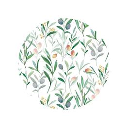 Frieling - Davanti by Casa Round Vinyl Placemat, 15" Diameter, Watercolor Branch Print - Olive
