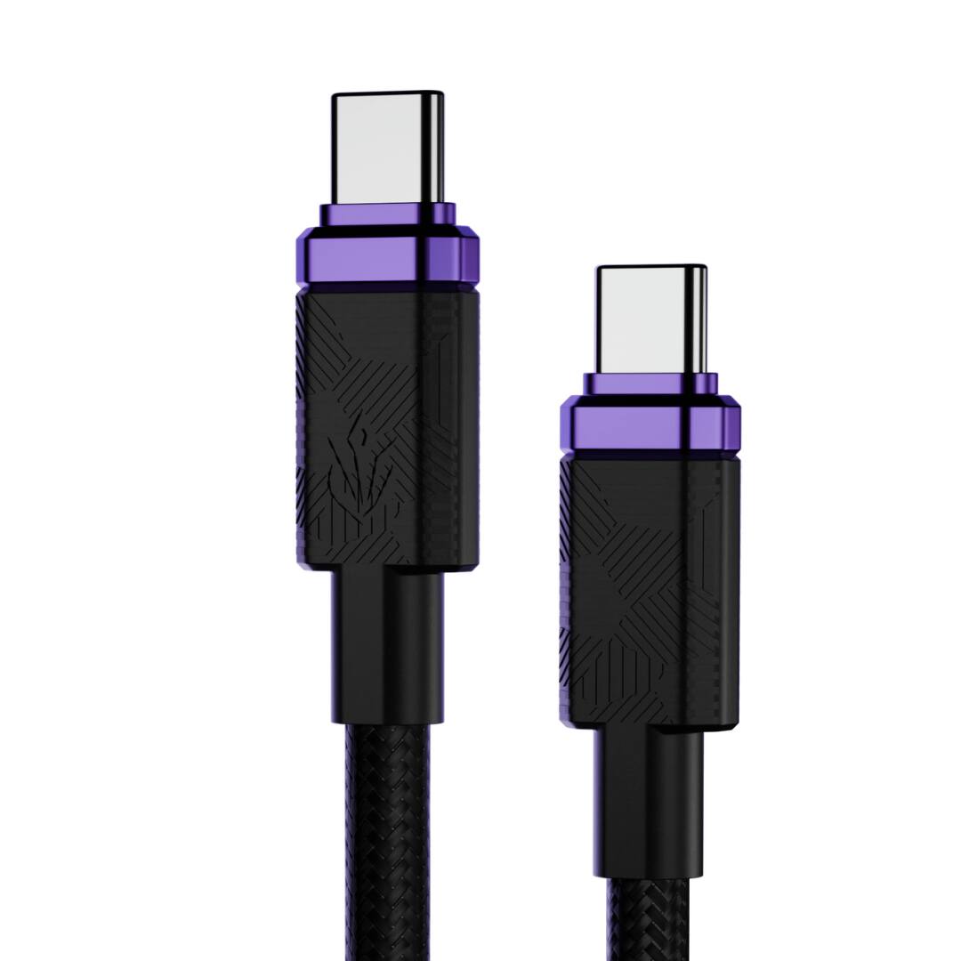 Angle. ELO - ELO - Link 240W USB4 USB-C to USB-C Cable, 3 ft (1m), 40Gbps Data & Display, TitanWeave Braided Fast Charging - Black - Black, Purple.