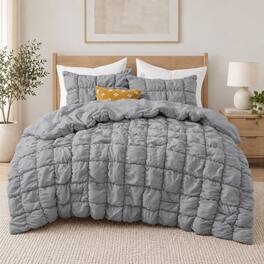 Peace Nest - Modern All Season Puff Comforter Set with Pillowcases, Full/Queen - Gray